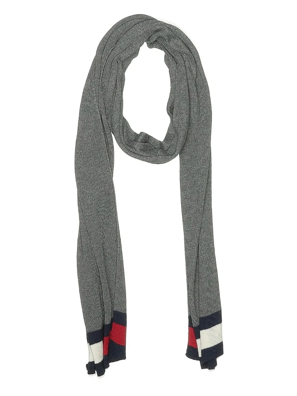 Tommy Hilfiger (2) +Kimberly C Grey Knit Scarve with Red, Cream & Black Stripes